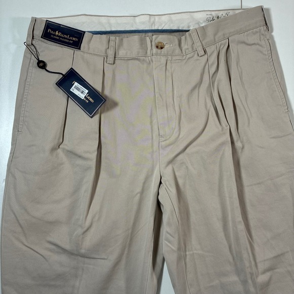 NEW Polo Ralph Lauren Chino Pants 38x34 Beige Classic Pleated Fit 90s Y2K Style